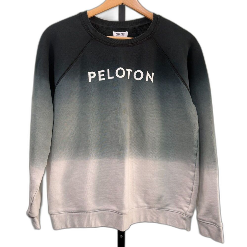 Peloton Ombre Crewneck Sweatshirt Small Black Gray White Logo 100% Cotton